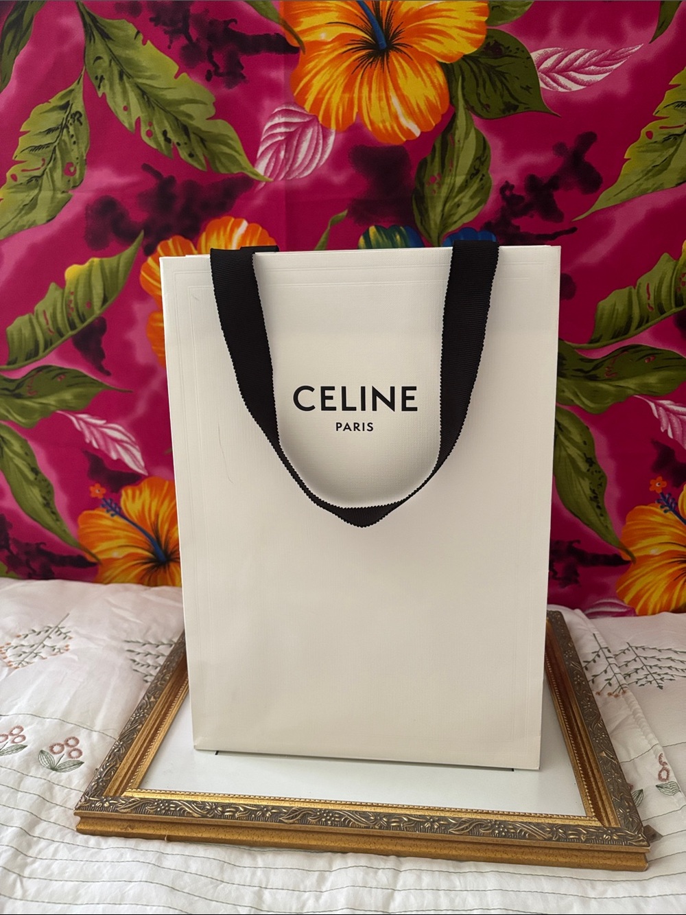 Celine White Tote with Black Handles